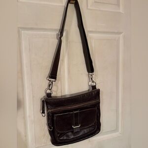 Roots Dark Brown Leather Crossbody Bag